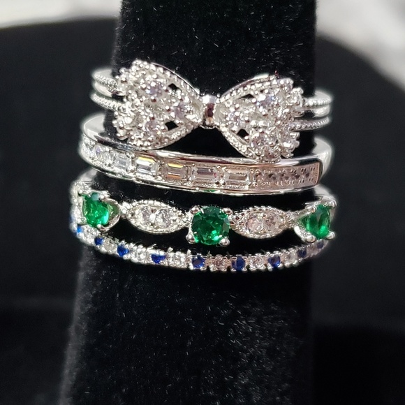 925 Sterling Silver Bow Tie Knot Stackable Zirconi - Picture 3 of 9